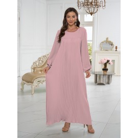 1pc Elegant holiday fashion versatile loose pleated rear zipper solid color suitable for daily wear comfortable casual loose comfortable Women's abaya dress.abayas for women muslim long sleeve dresses for women long frocks for women