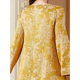 [Vintage Maxi Dress] Vintage-Inspired Elegant Maxi Dress | V-Neck, Long Sleeve, Floral Print, Loose Fit - Middle Eastern Embroidered Design for Vacation or Casual Wear