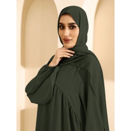 1pc Women'S Elegant Abaya Dress - Loose Fit Solid Color Muslim Prayer Dress with Belt, Lightweight Breathable Fabric for Spring Summer Fall, Casual & Formal Wear, Modest Muslim Women'S Clothing
