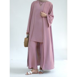 A Three-Piece Suit (Jacket + Short-Sleeved Shirt + Pants), Muslim Dress Woman Open Abaya Femme Open Abaya Abaya Été Abaya Femme Women Abaya Muslim Dress Robe Été Abaya Femme