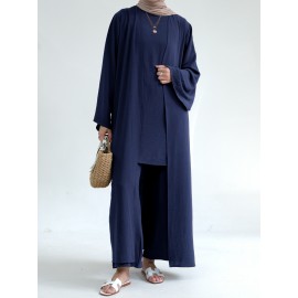 A Three-Piece Suit (Jacket + Short-Sleeved Shirt + Pants), Muslim Dress Woman Open Abaya Femme Open Abaya Abaya Été Abaya Femme Women Abaya Muslim Dress Robe Été Abaya Femme