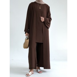 A Three-Piece Suit (Jacket + Short-Sleeved Shirt + Pants), Muslim Dress Woman Open Abaya Femme Open Abaya Abaya Été Abaya Femme Women Abaya Muslim Dress Robe Été Abaya Femme