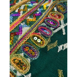 Elegant Floral Sequin Embroidered Long Sleeve Dress - Traditional Middle Eastern Style, Polyester Lined, All-Season Wear