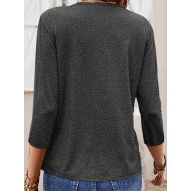 [Jesus Print Casual Top] Comfortable Polyester Women's Casual V-Neck 3/4 Sleeve Top with 