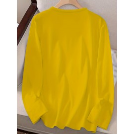 Women's Casual Long Sleeve Crew Neck T-Shirt - Forest Graphic Print with Pine Trees & Bear Silhouette, Medium Stretch Machine-Washable Top for Spring/Fall, Regular Fit Nature-Inspired Casual Attire, Allseason Apparel, Mediumelastic Fabric