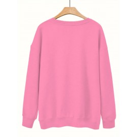 [Thankful Print Sweatshirt] Women's Casual Thankful Print Sweatshirt - 100% Polyester Knit Crew Neck Long Sleeve Top For Fall/Winter - Soft, Machine Washable, Plus Size Comfort Wear