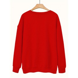 Women'S Plus Size Cartoon Squirrel Graphic Sweatshirt - Casual Long Sleeve Crew Neck, Machine Washable Polyester, Fall/Winter Sportswear with Funny Squirrel Applique Design