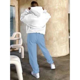 Women's Fashion Casual Letter Print Set - Premium Autumn/Winter Trendy Youthful Fleece Hoodie and Jogger Pants Two-Piece Outfit, Versatile Hooded Suit for Women, Ideal Gift Choice