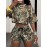 2pcs Women'S Casual Suit, Crew Neck Short Sleeve T-Shirt and Shorts Set, Branch Print Fabric Outfit, New Spring/Summer Island Vacation Wear for 2025