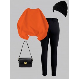 Women'S 2pcs Set, Women'S Casual Bow Print Design Crew Neck Sweatshirt and Leggings, Fall/ Winter