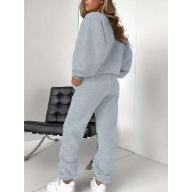 [Graphic Print Two Piece Set] Graphic Print Two Piece Set | Women's Crew Neck Sweatshirt & Pants Clothing