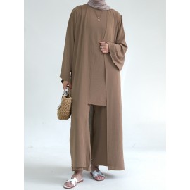 A Three-Piece Suit (Jacket + Short-Sleeved Shirt + Pants), Muslim Dress Woman Open Abaya Femme Open Abaya Abaya Été Abaya Femme Women Abaya Muslim Dress Robe Été Abaya Femme