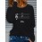 Women's Black Music Note Graphic Print Long Sleeve T-Shirt - Soft Stretch Polyester Crew Neck Casual Top with